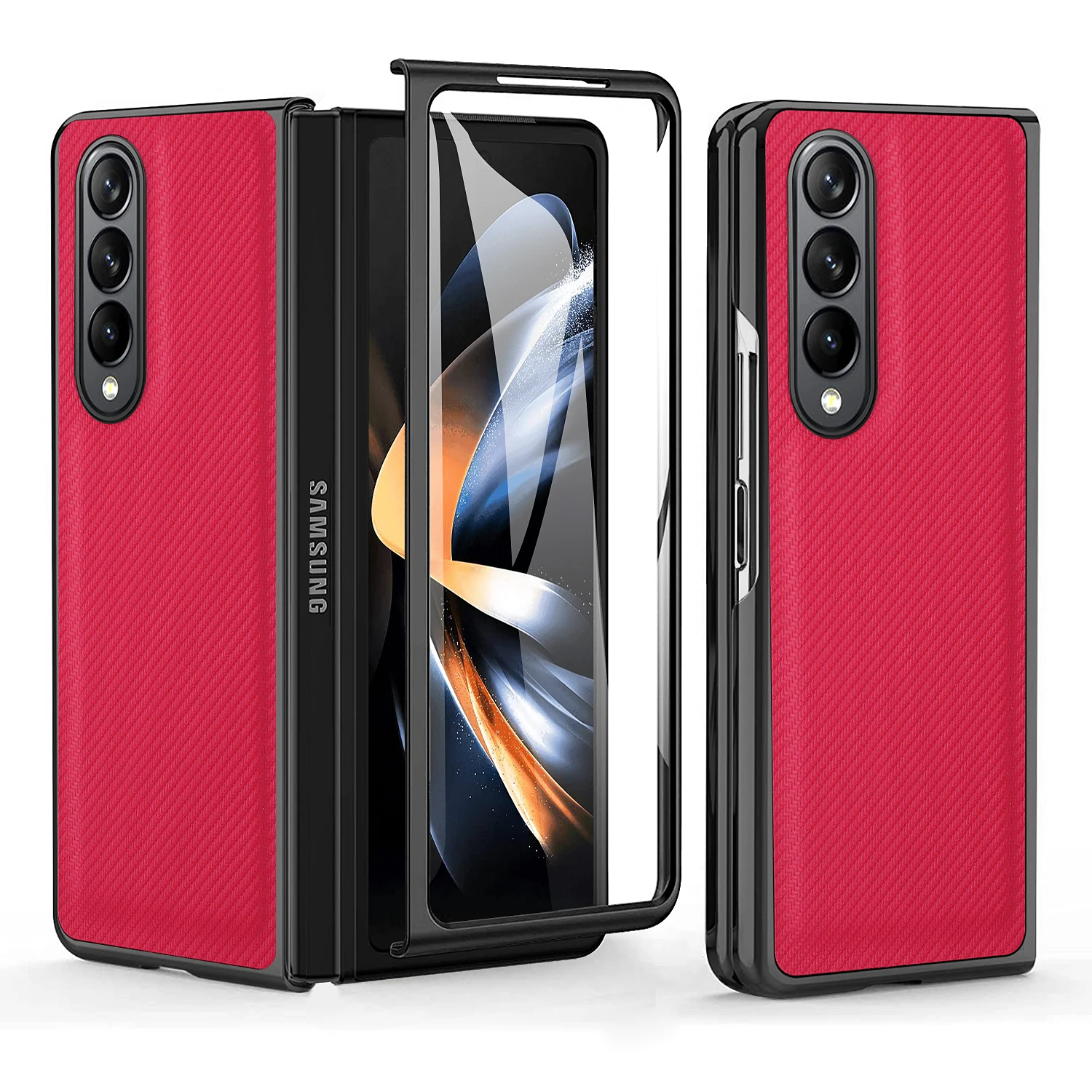 

Противоскользящий складной чехол из закаленного стекла для Samsung Galaxy Z Fold4, складной чехол для телефона из углеродного волокна
