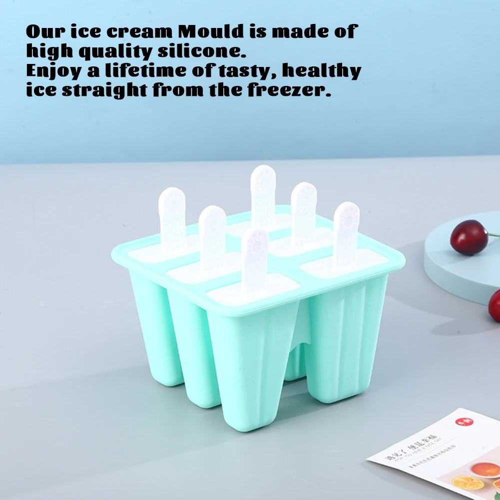 

Silicone Ice Cream Mould Kitchen Ice Cubes Maker Six Holes Lolly Moulds Tray Bar Tools Ice Cube Molds Reusable Handmade Mold