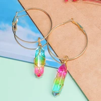 colorful clear quartz hoop earrings natural stone crystal agates hexagonal column pendulum pendant earring women jewelry gifts