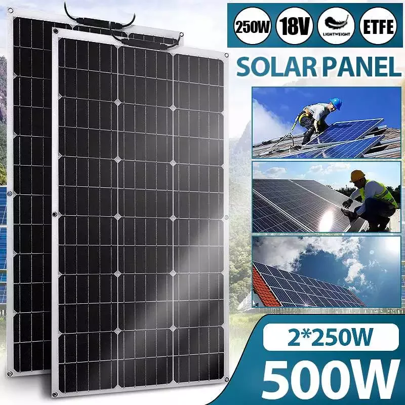 

Solar Panel Kit 18V 500W 250W Flexible ETFE Solar Cells Solar Battery Charger System For Outdoor Camping Home Car RV Boat
