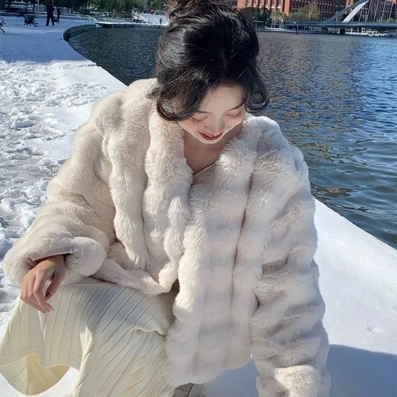 New Winter Coat for Women Faux Fur Coat New Korean Fashion Eco-friendly Fur Jackets Loose Short Tops Warm