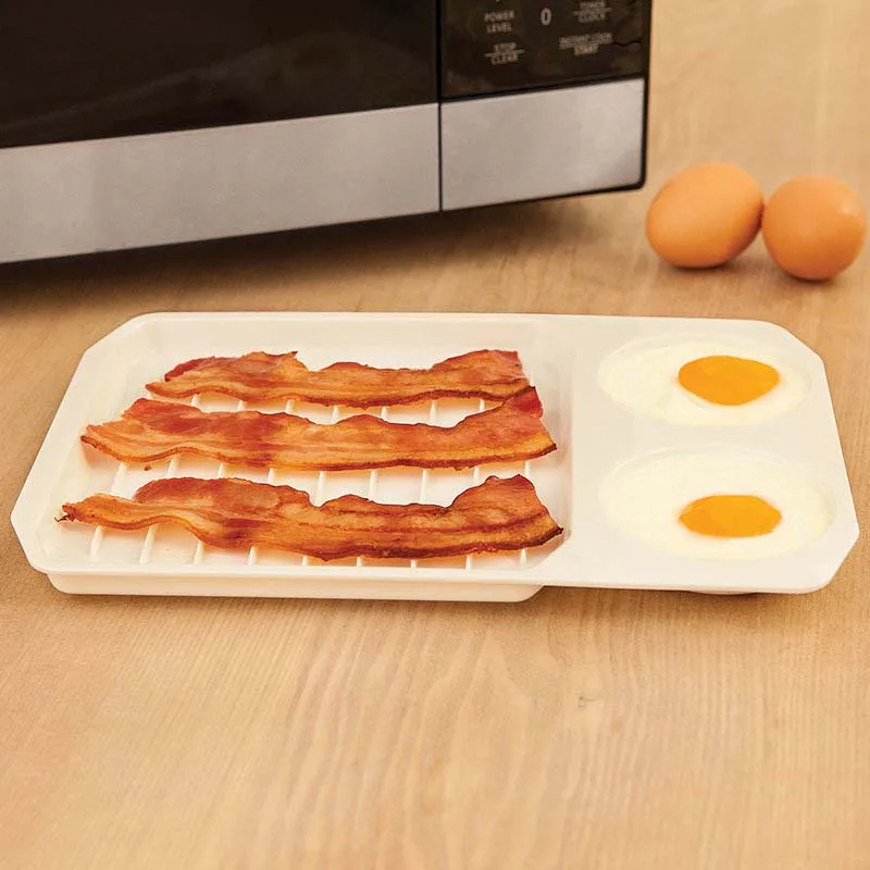 

2 in 1 Kitchen Microwave Bacon Egg Baking Tray Mould for Breakfast Kitchen Bakeware Cooking Tool Durable Heat-resist Safe Tray