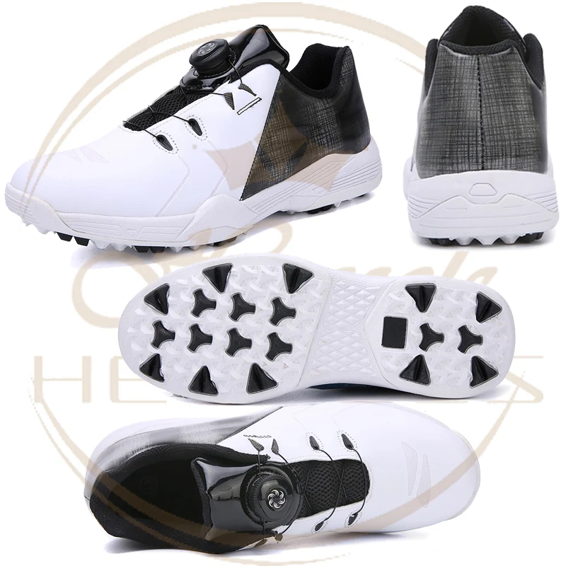 Classical Genuine Leather Golf Shoes for Men Quick Lacing Outdoor Golf Walking Training Sneakers for Unisex Professional Shoes