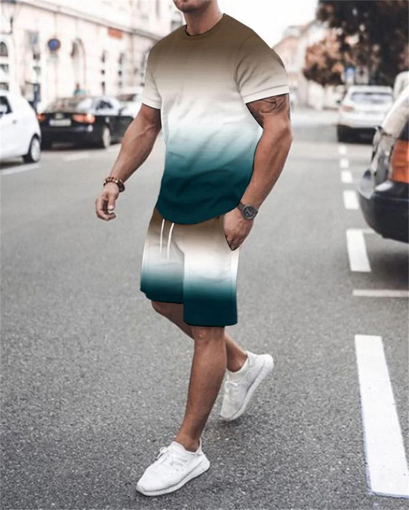 2023 Men's Sets Summer Short Sleeve T-Shirt Suit Fashion 2 Piece Streetwear 3D Print Sports Shorts Tracksuit Male Clothes