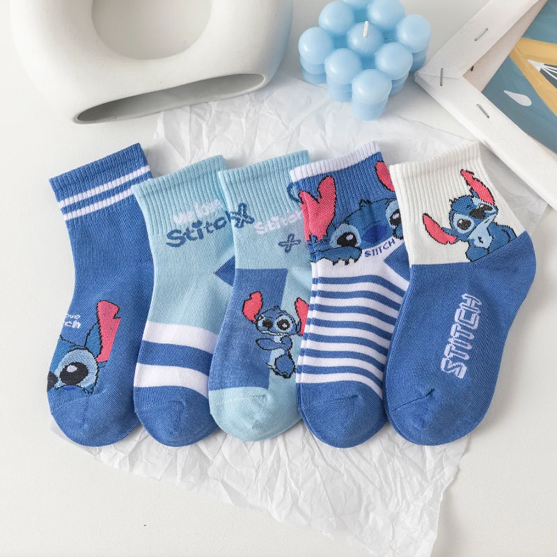 Cute Cartoon Animation Stitch Boys And Girls In The Blue Sports Spring And Autumn Cotton Socks
