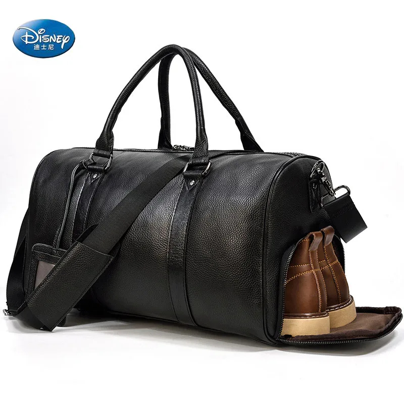 Disney High-end Luxury Leather Travel Bag Men's Large Capacity Handbag Women's Travel Bag Soft Leather Luggage Bag Shoulder Bag