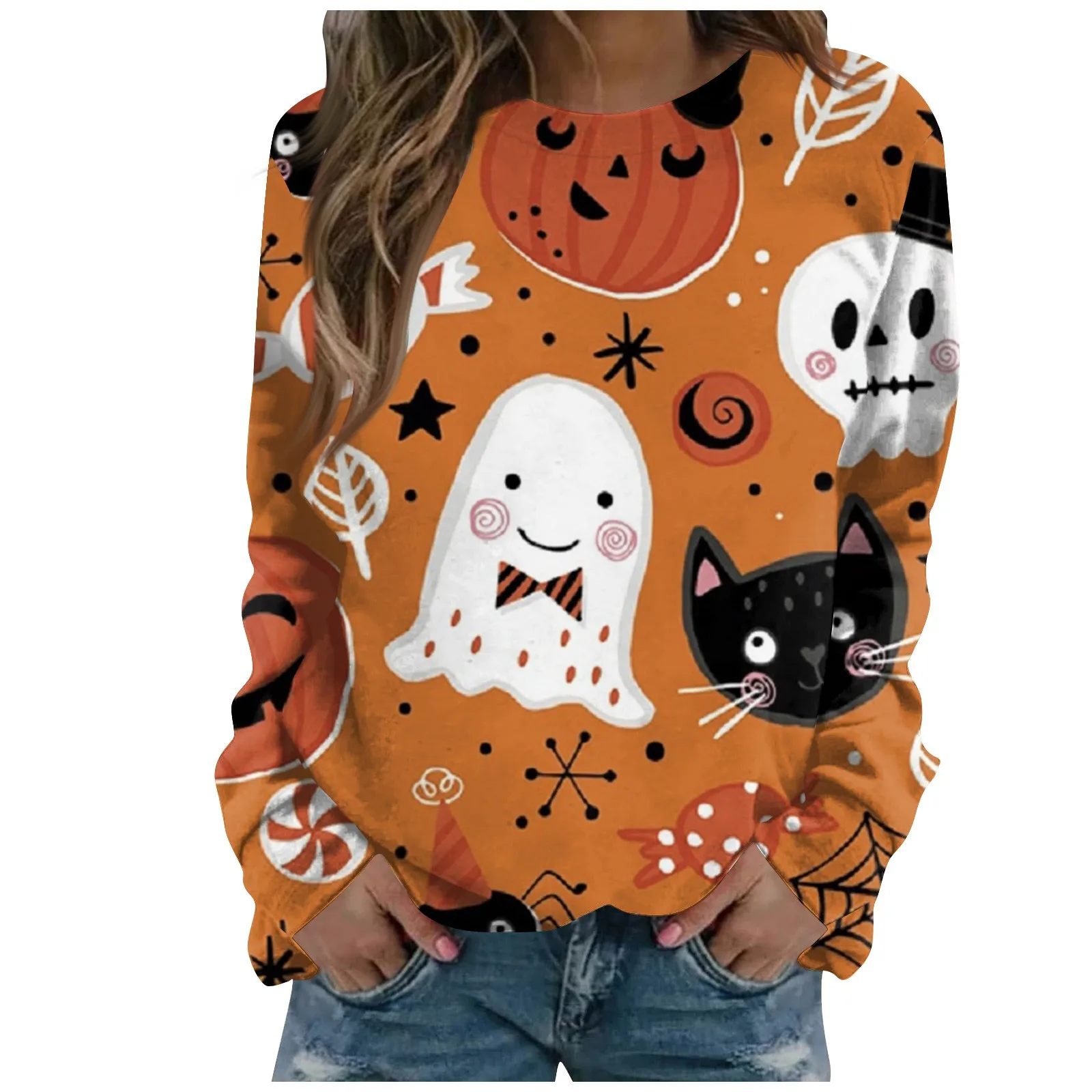 

Blouse Women Festival Halloween Cartoon Cute Ghost Printed Comfortable Skin-Friendly Blouse Women Sweatshirt Sale Vestidos