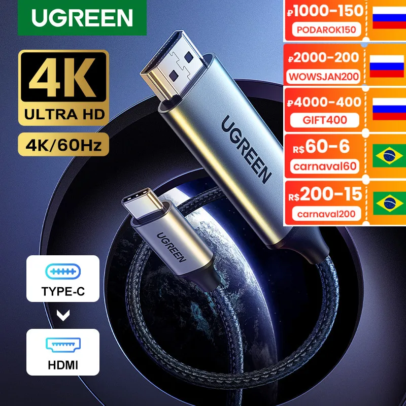 Adaptador para pc 60hz para tv tipo c para Hdmi Ugreen Cabo Hdmi 4k Macbook Pro Ipad Samsung Galaxy Xps Pixelbook Usb c