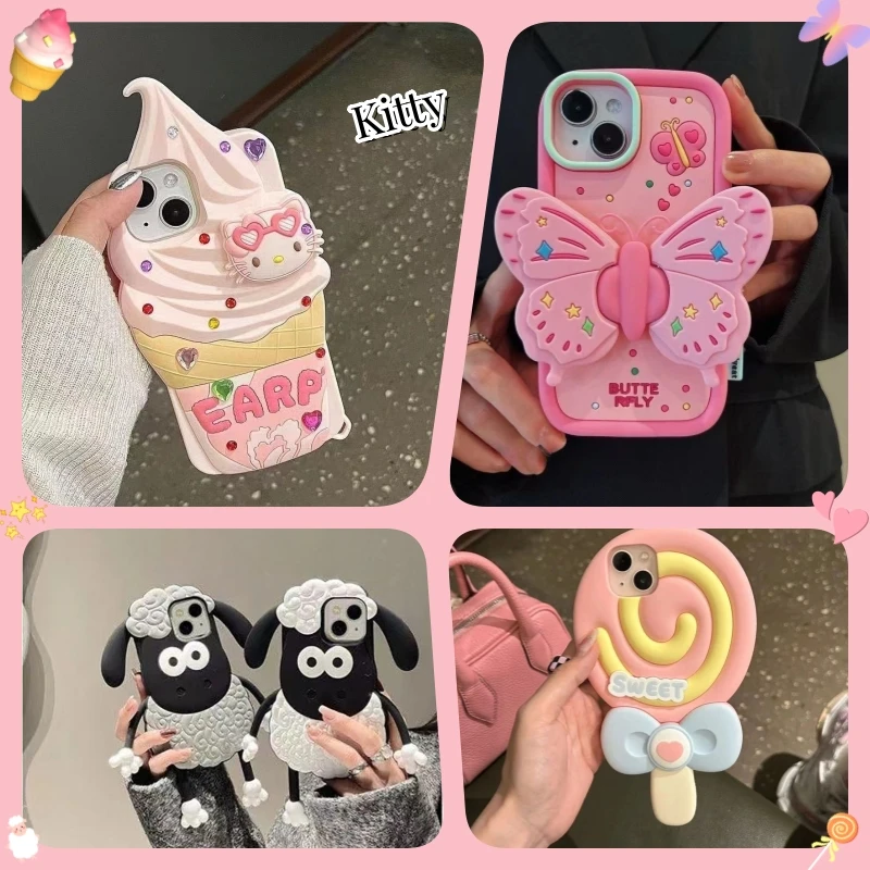 

Sanrio Hello Kitty Phone Case Three-Dimensional Ice Cream for Iphone14Promax Apple Gum 13/13Pro Anti-Fall 12/11 Cute Girl Kawaii
