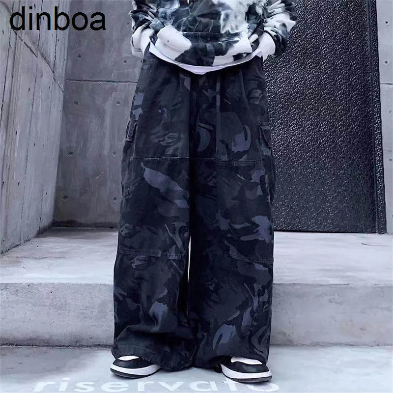 

Dinboa-2022 Y2k Streetwear Cargo Hip Hop Baggy Camo Harem Trousers Sweatpants Camouflage Pants High Waist Alt Joggers for Women