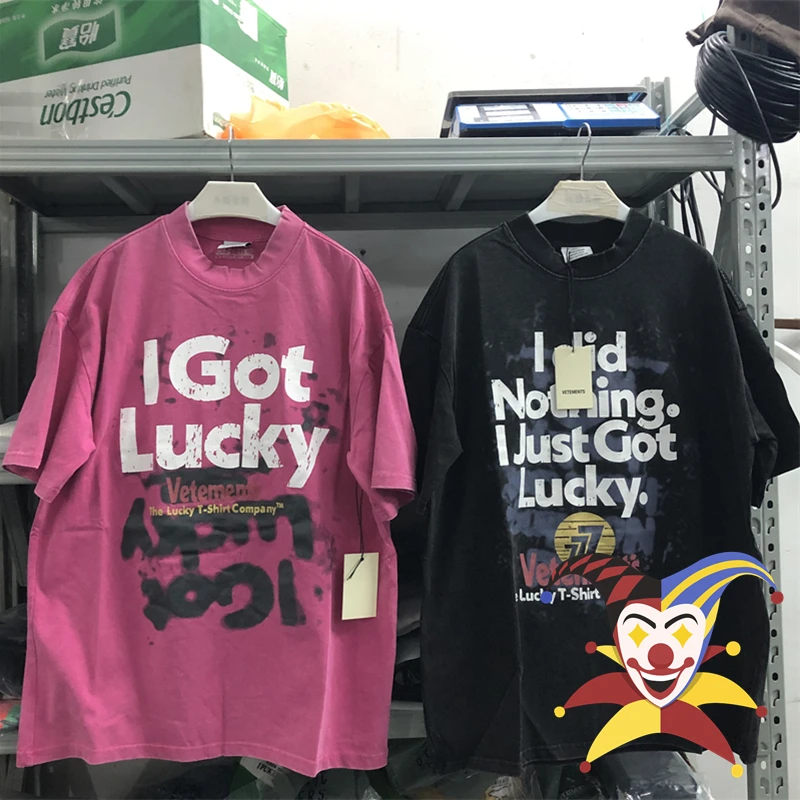 

Heavy Fabric Vetements Vintage T-Shirt Men Women Washed I did Nothing I Just Got Lucky T Shirt Tops Tee