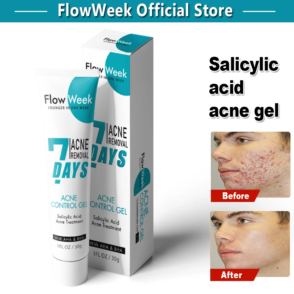 

FlowWeek Salicylic Acne Face Gel Pimple for Teens Blackhead Removal Shrink Pore Oil Control Moisturizing Facial Cream Skin Care