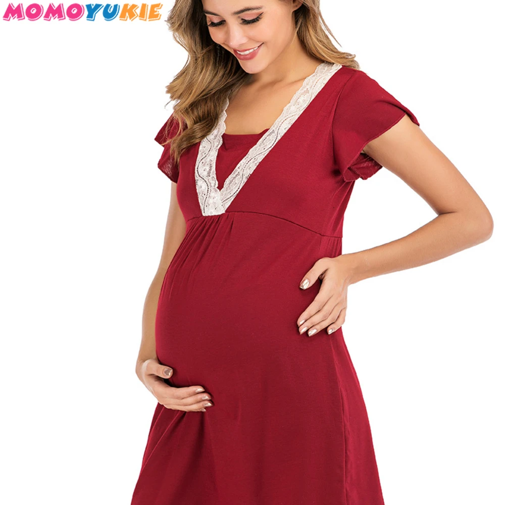 maternity dress 2022 fashion lace stitching multifunctional mother breastfeeding dress maternity pajamas nursing clothes