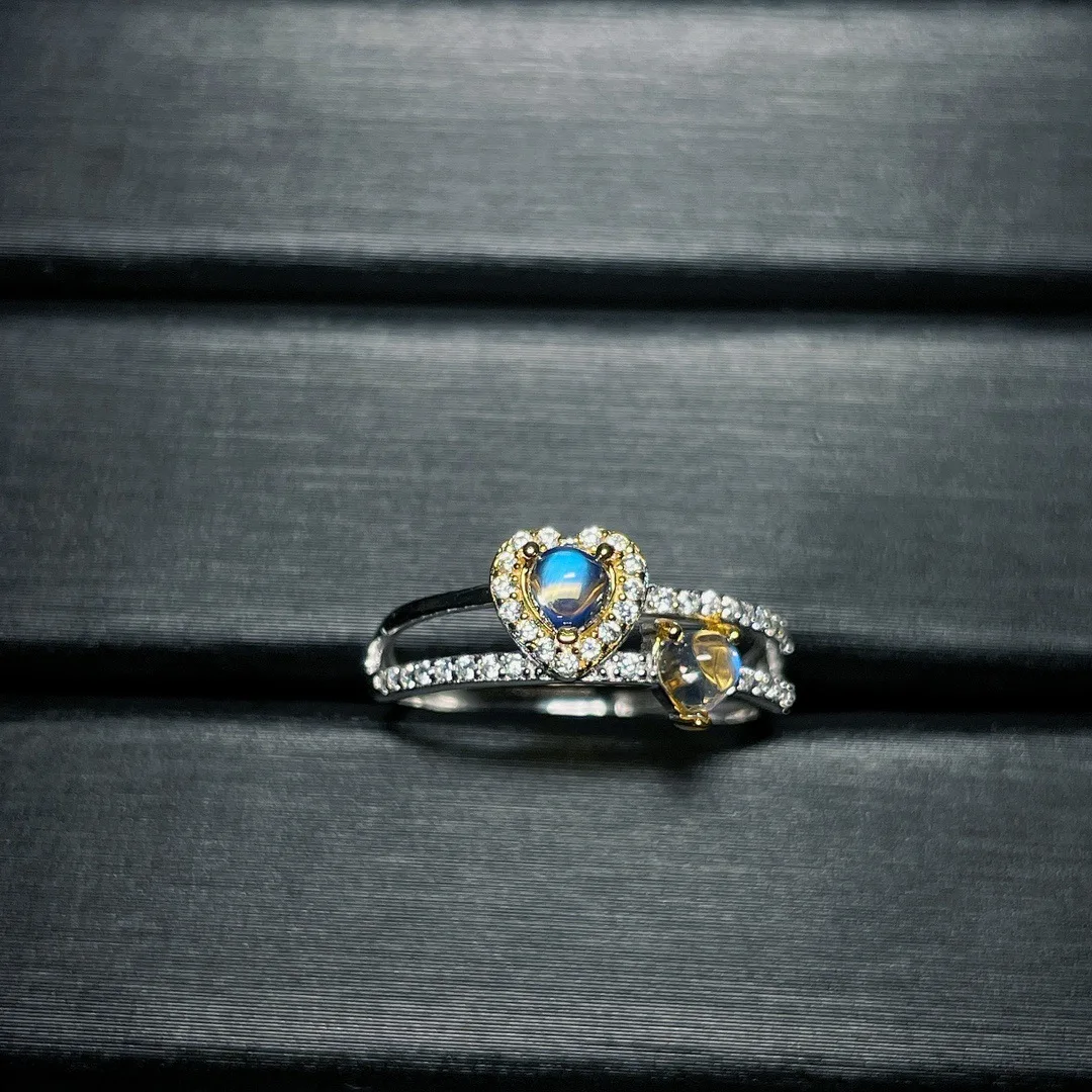 

2023 New S925 Sterling Silver Pure Natural Indian Moonlight Stone Ring Love Opening Design Ring Without Optimized Main Stone