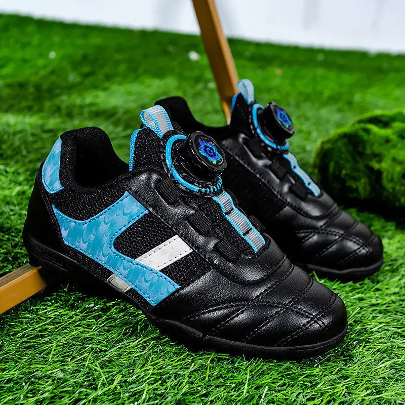 Fashion Knob Turf Spikes Black Futsal Shoes Kids Breathable Mesh Child Soccer Sneakers Professional Non-slip Training Shoes Boy