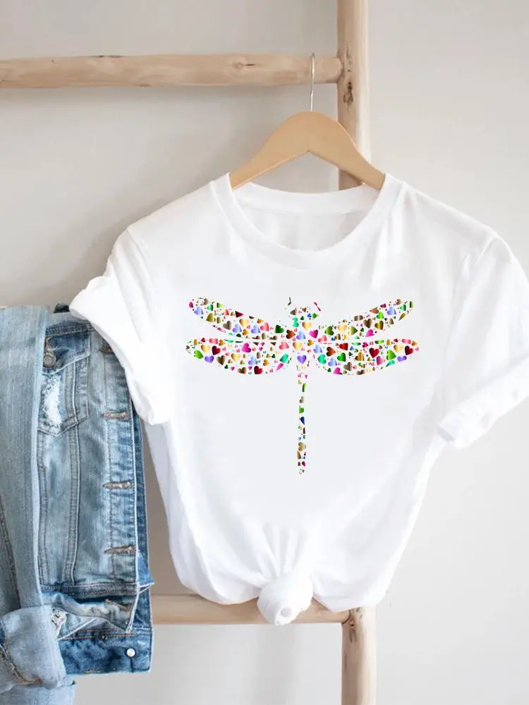 

Женская футболка с принтом в виде стрекозы, с коротким рукавом