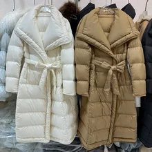 Fashion Slim Fit Waist Mid-Length Overknee Down Jacket 2023 Winter Clothes New Loose Long Sleeve Warm Elegant Down Coat Women 