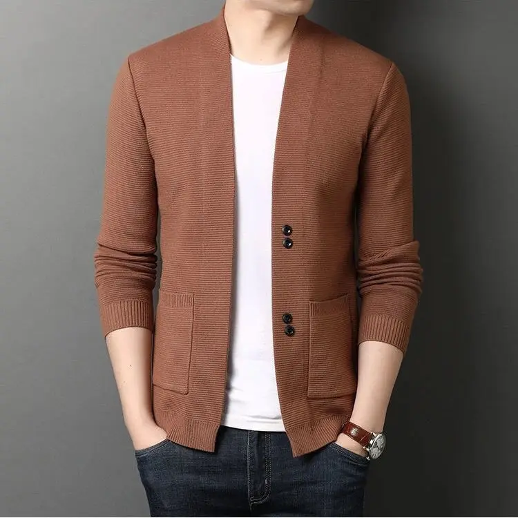 

2023 New Spring Autum Men Fashion Korean Knitting Trendy Cardigans Male Casual Solid Color Long Sleeve Sweater Jacket Coats C27