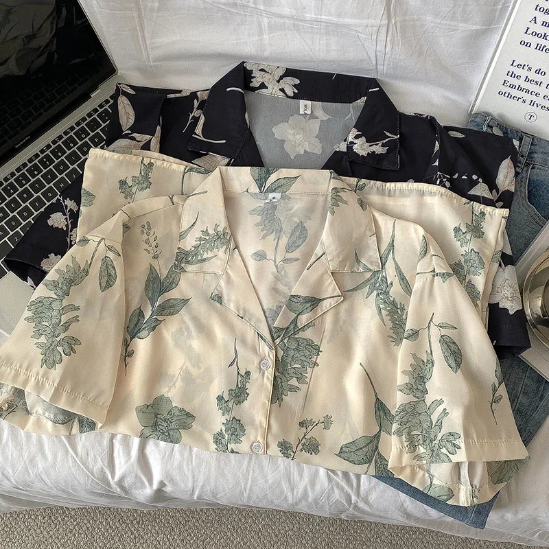 

Летняя рубашка с принтом листьев, Женская прямая модная блузка с коротким рукавом, топы