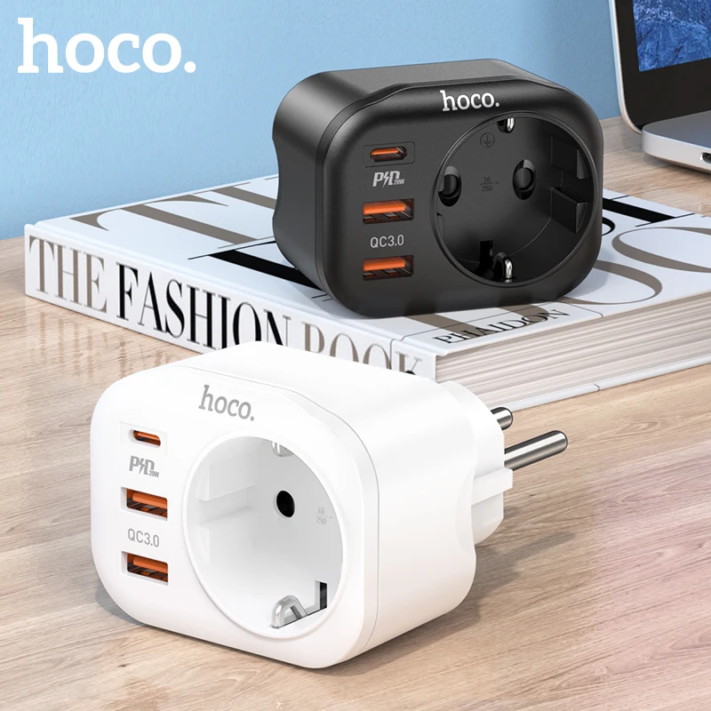 

HOCO USB Charger Quick Charge PD Charger 20W USB Type C Fast Charger EU Power Adapter 2USB Ports Multi Socket for iphone 14 plus