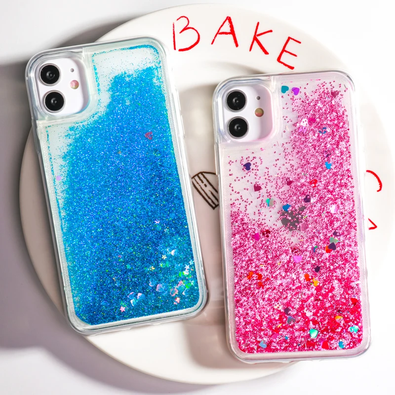 Bling Liquid Quicksand Phone Case For iPhone 13 12 Mini 11 Pro Max SE 2 7 8 6s Plus XS Max XR Shiny Stars Glitter Sequins Cover