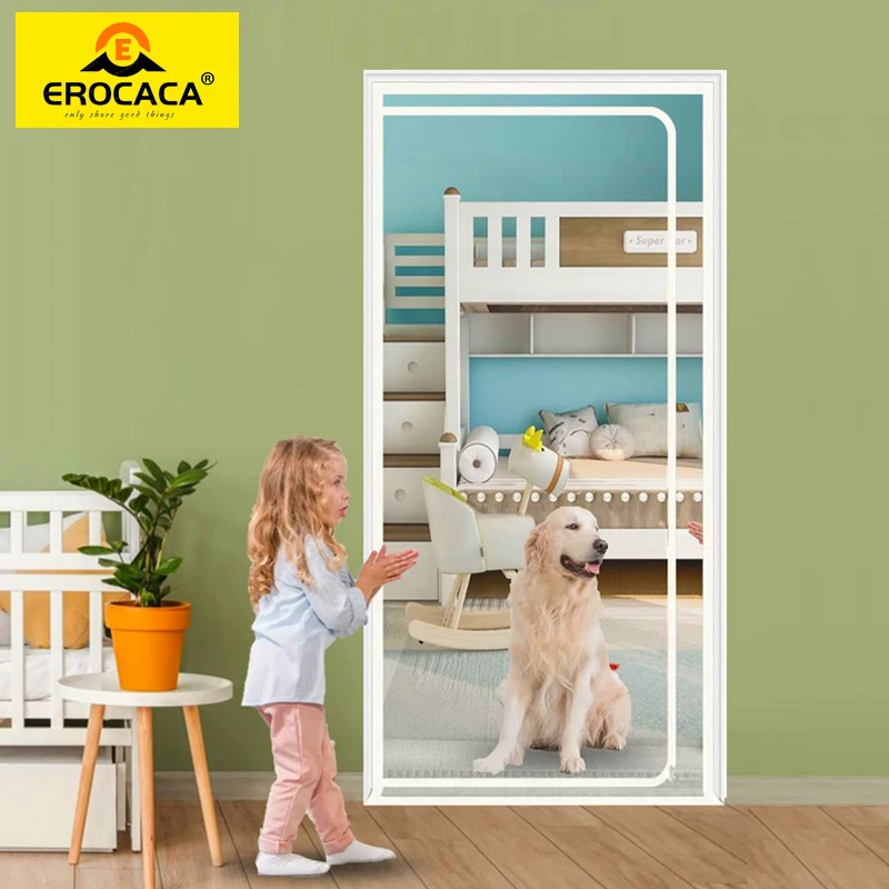 

EROCACA Reinforced Cat Screen Door Friendly Heavy Duty Pet Screen with Bilateral Zipper Prevent Dogs Cats Running Out from Home