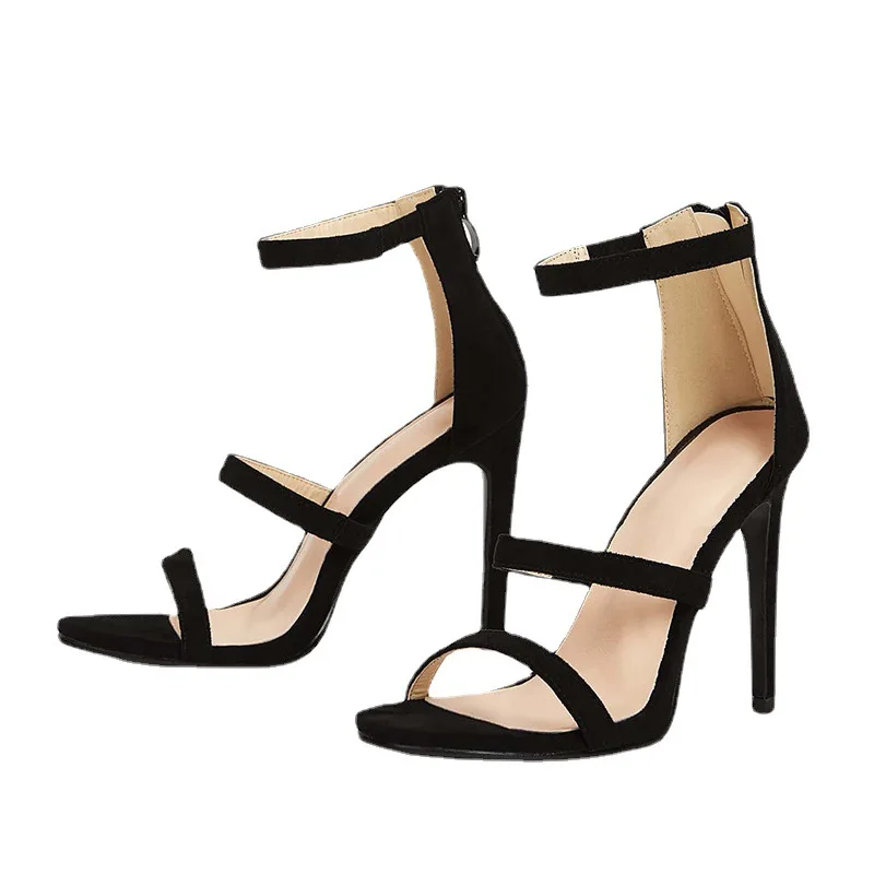 

2022 New Women's Sandals Summer New Fish Mouth Three Band Medium Top Slim High Heels Women Shoes