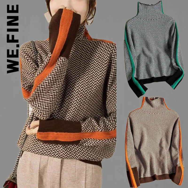 

Женский свитер с высоким воротом We.Fine, модный вязаный облегающий винтажный женский джемпер 2022, Милый джемпер, женский свитер, теплая трикотажная одежда