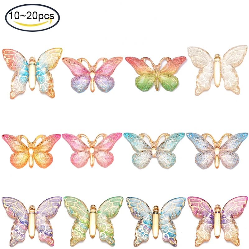 

10PCS Transparent Acrylic Pendants with Plated Bottom Butterfly Lime 34x39x5.5mm Hole: 1.2mm for Jewelry making DIY