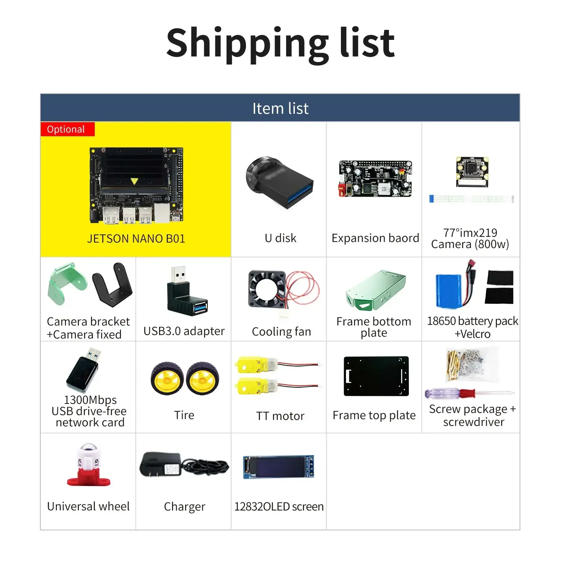 Jetbot MINI ROS AI Visual Robot Kit включает в себя ручку поддержки аккумулятора. Управление