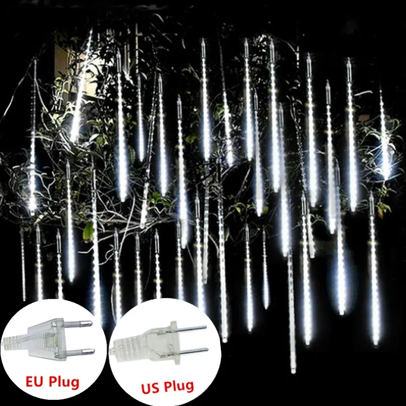 

30/50cm 8 Tube Waterproof Meteor Shower Rain String Lights for Fairy Garden Outdoor Holiday Christmas Decoration Tree EU/US Plug