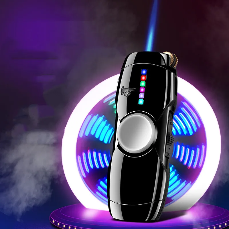 

Personalized and Creative LED Colored Lights Fingertip Gyroscope Metal Outdoor Windproof High Fire Cigar Butane Gas Lighter Gift