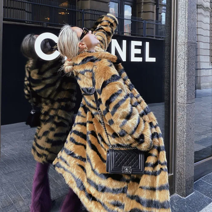 Faux Fur Leopard Coats Women 2021 Winter Warm Plush Jacket Fashion Artificial Fur Casual Outwear High Quality New High Street
