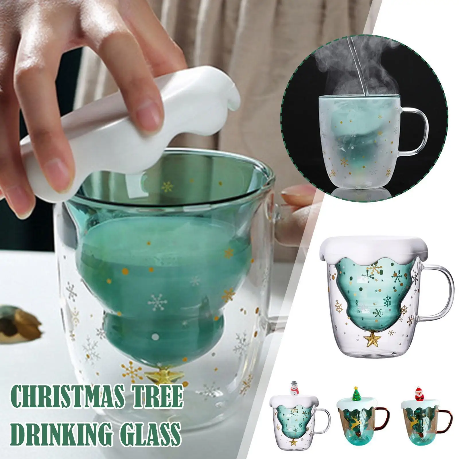 

Double Layer Glass Cup Thicken Xmas Tree Snowflake 3d Gift Mug Christmas Juice Cup Transparent Coffee Children's S J8r9