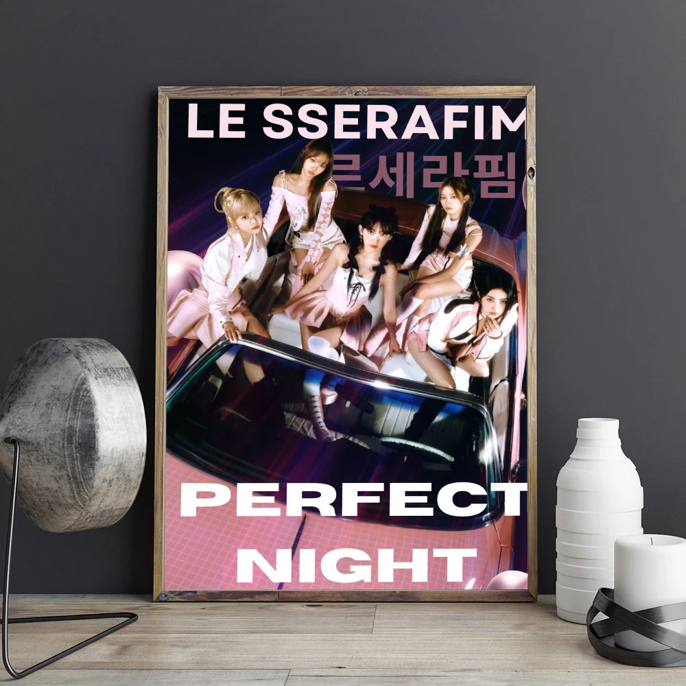 Kpop LE-SSERAFIM Girl Classic Anime Poster Waterproof Paper Sticker Coffee House Bar Room Wall Decor