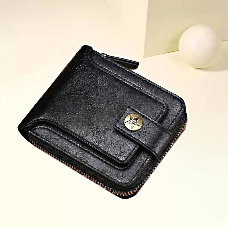New Fashionable Men's Short Wallet Horizontal Zipper Wallet with Multi Card Position Function Document Buckle Card Bag