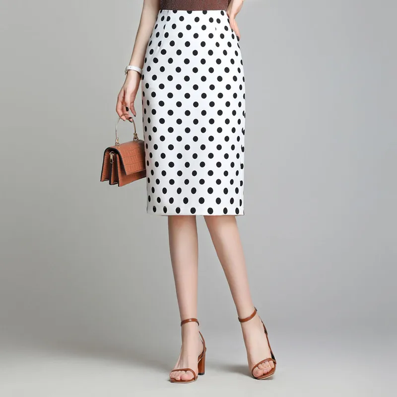 Женская летняя юбка-карандаш в горошек с высокой талией | одежда