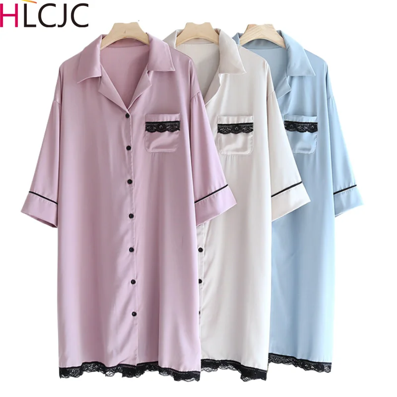 

2022 New Sexy Silk Cardigan Nightgowns Women Casual Chemise Nightie Nightwear Lace Lingerie Nightdress Sleepwear Dress Bathrobe