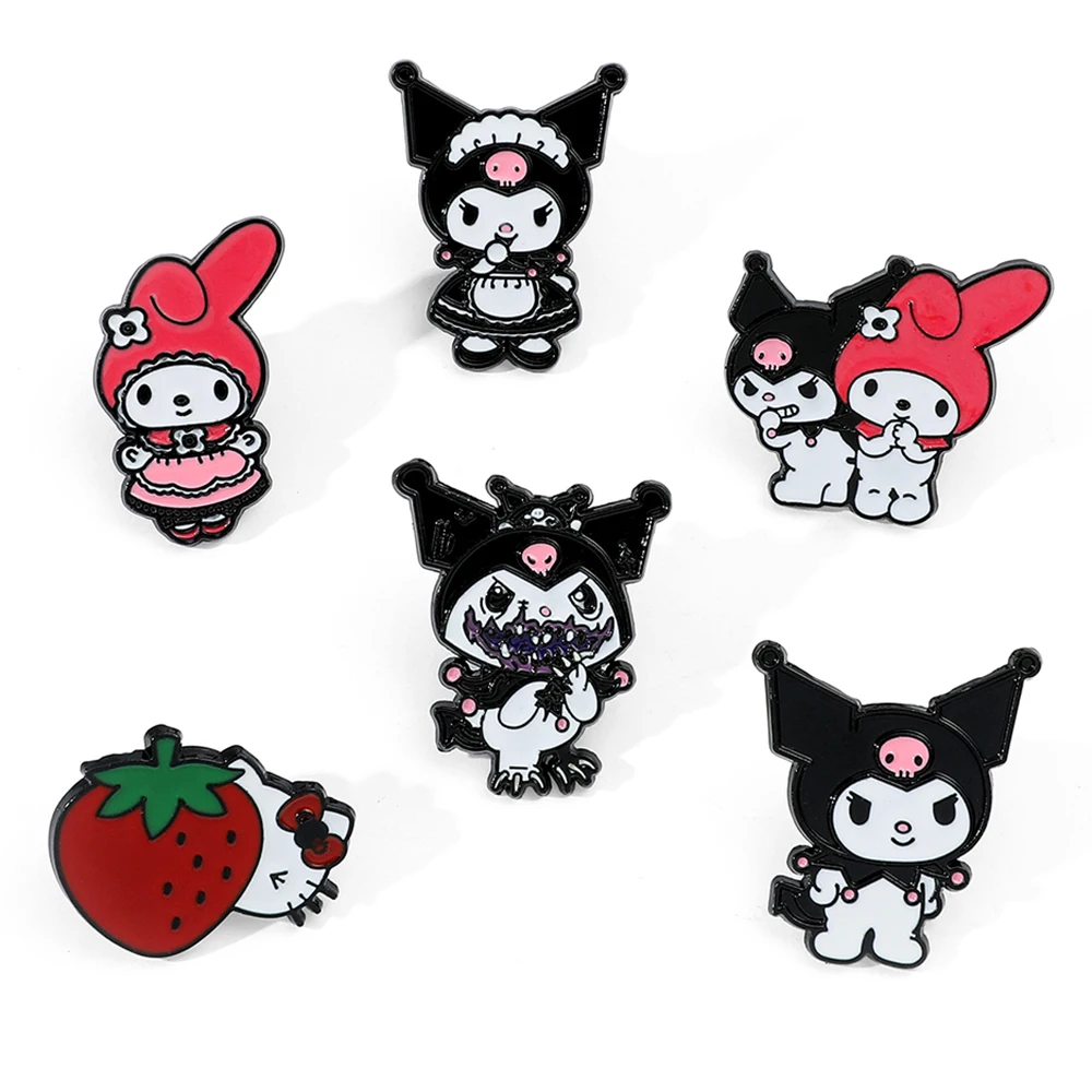 

Cute Cartoon Hello Kitty Kuromi Women's Brooch on Clothes Sanrio Enamel Lapel Pins for Backpacks Badges Jewelry Friend's Gifts