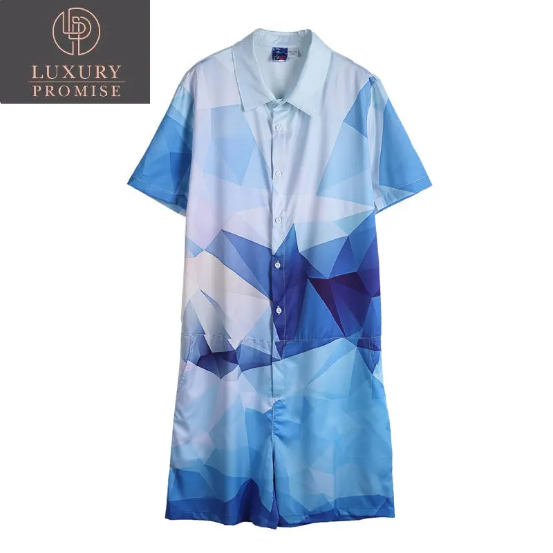

Wear 2023 Summer Geometric Pattern Beach Men's Half Sleeve Shorts Overalls For Male Tide New Clothes