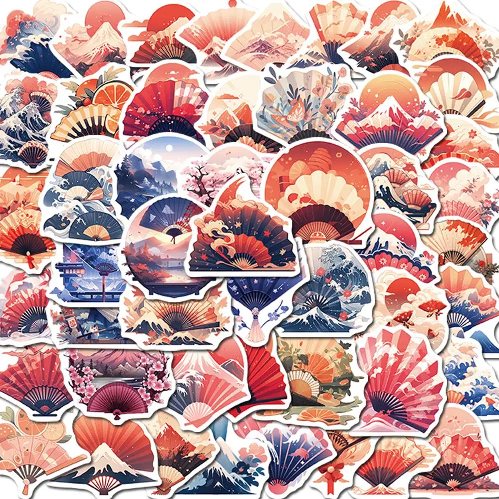 

10/25/50pcs Japanese Style Paper Fans Aesthetic Stickers Skateboard Laptop Suitcase Decoration Decals Kids Toys