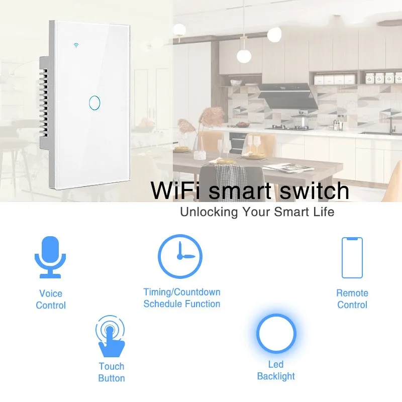 Фото Умный выключатель Tuya с Wi-Fi и RF433, 1/2/3/4 клавиши, с управлением через приложение №5