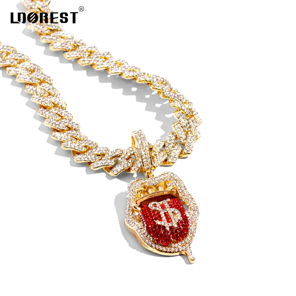 

14MM Prong Cuban Chain Hip Hop Tongue Pendant Necklace For Men Women Iced Out Bling Miami Cuban Cuban Link Necklaces Jewelry New