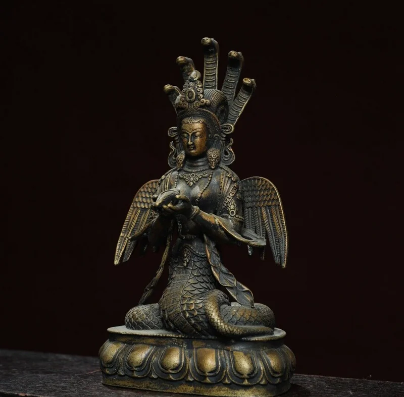 

10-дюймовый храм старого тибетского буддизма, бронзовая позолоченная статуя Бодхисаттвы Дракона