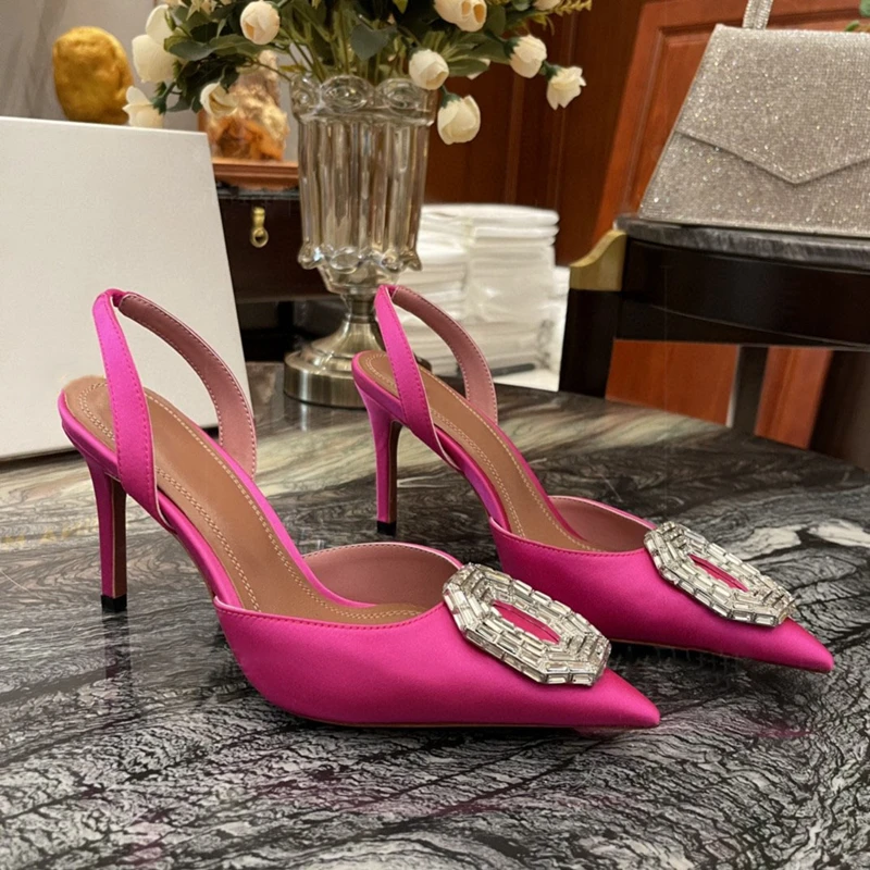 Baotou Sandals Women 2022 New Fairy Silk Rhinestone Single Shoes Pointed Thin Heel 8cm High Heel Shoes Crystal Transparent Shoes