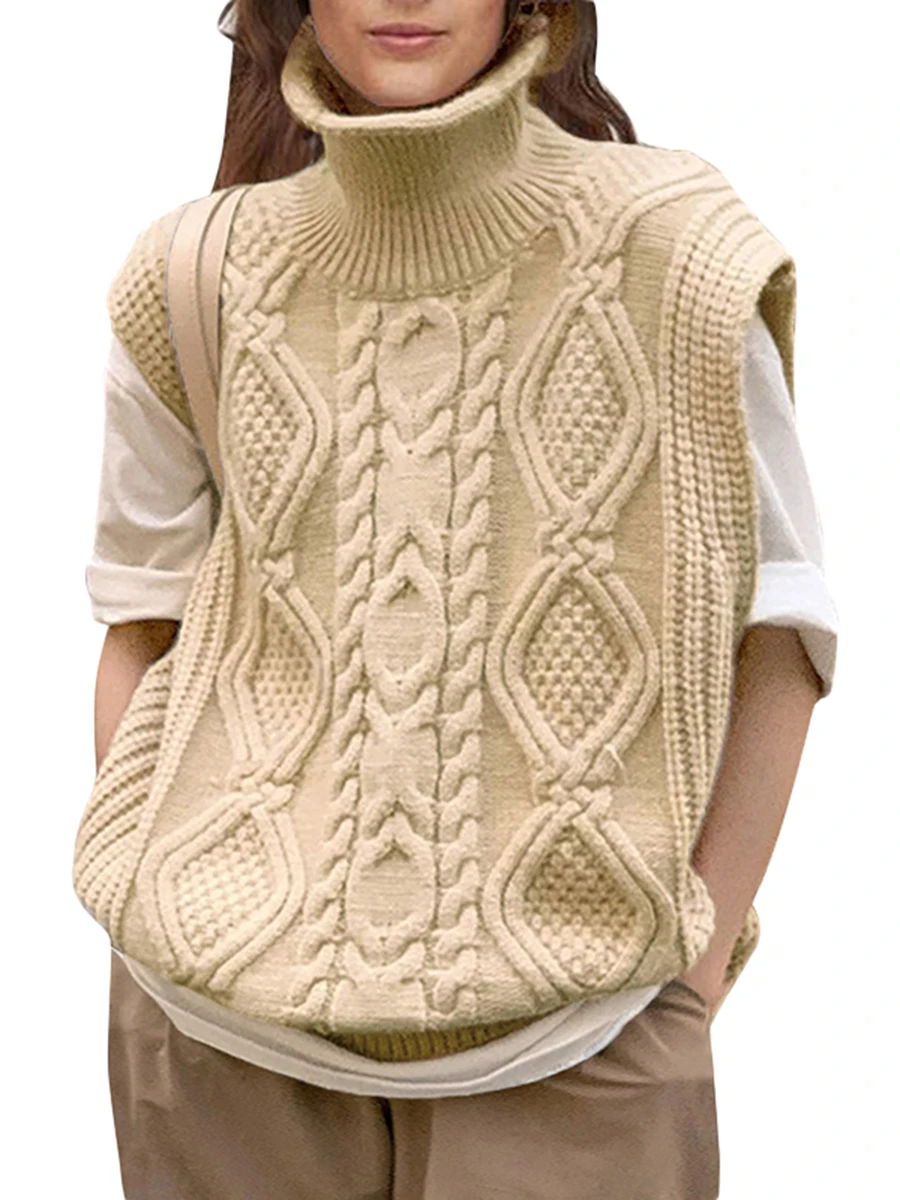 

Женский жилет, свитер без рукавов с высоким воротником, вязаный Свободный Повседневный пуловер для вечеринок, топы