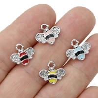 10pcs silver plated crystal enamel bee charm pendant for jewelry making earrings bracelet necklace accessories diy findings