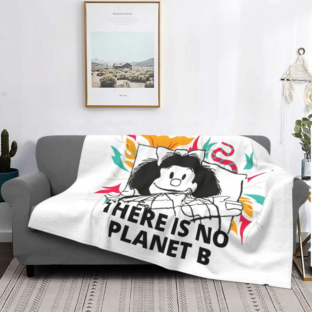 

Mafalda There Is No Planet B Flannel Blanket Customized Throw Blankets for Bed Sofa Couch 150*125cm Rug Piece