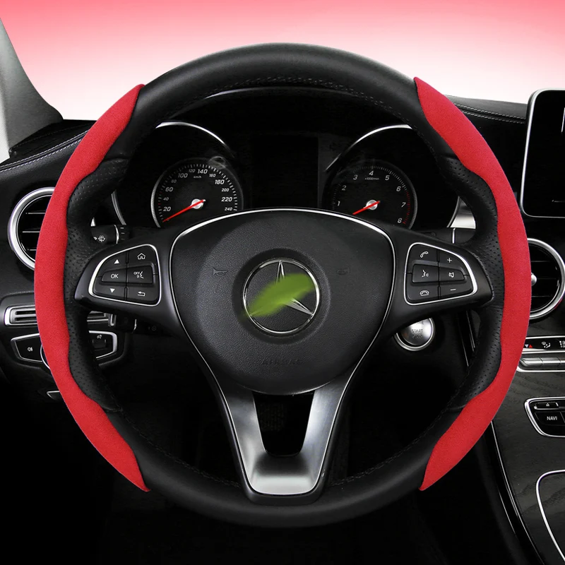 

Car steering wheel cover All Seasons Universal sweat absorbent non-slip buckle Suede ultra-thin sports creative handle