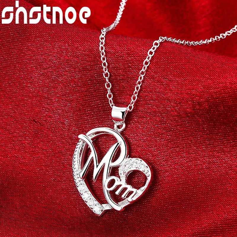 

925 Sterling Silver 16-30 Inch Chain AAA Zircon Mom Heart Pendant Necklace For Women Jewelry Engagement Wedding Fashion Charm